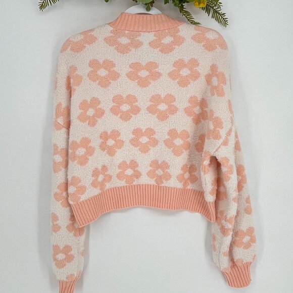 Floral Print Cropped Sweater Womens Size Small Peach Mint - Picture 5 of 10